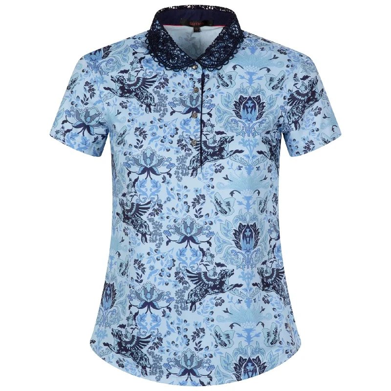 Two - tone polo shirt for a modern and stylish appearanceWomens Winged Wolf Lace Scarlett Polo Wolf Blue - AW24 Two - tone polo shirt for a modern and stylish appearanceWomens Winged Wolf Lace Scarlett Polo Wolf Blue - AW24
