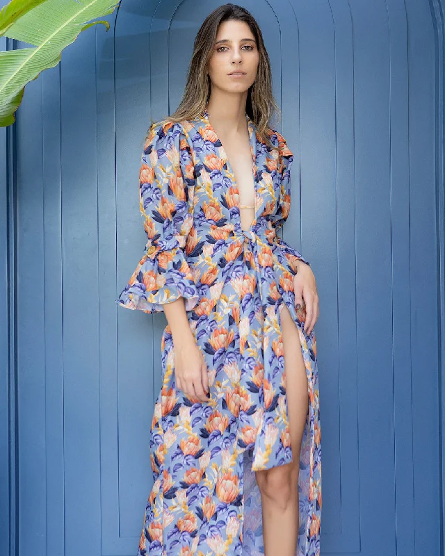 Blue Floral Dreams Beach Robe