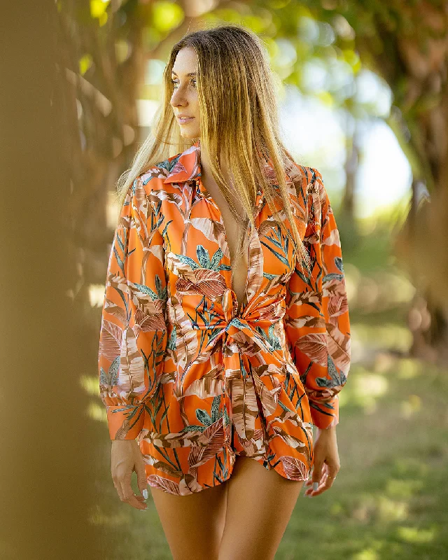 Coral Mixed Print Beach Dress