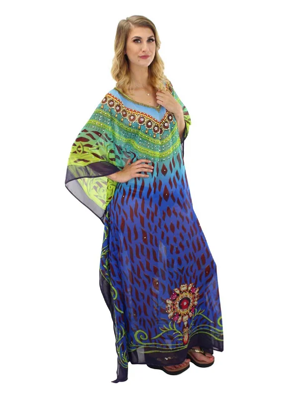 Elegant Blue Long Bohemian Cover Up Dress