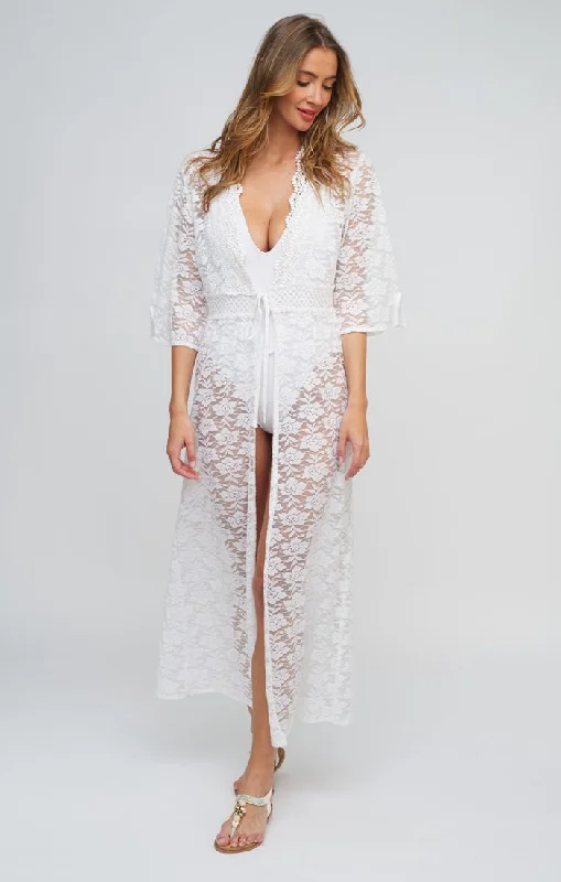 Metallic - thread cover ups for a sparkly beachside eventOLA FULL LENGTH LACE BEACH KIMONO Metallic - thread cover ups for a sparkly beachside eventOLA FULL LENGTH LACE BEACH KIMONO