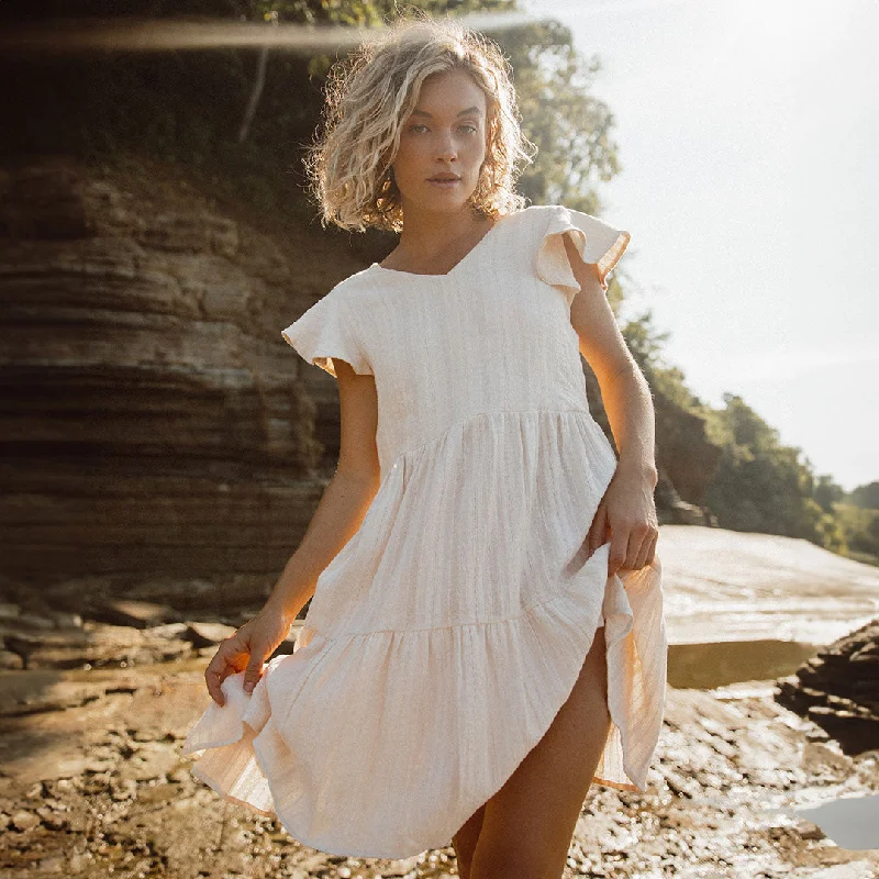Striped cotton - blend cover ups for a classic and casual beachwearHelen Dress, White Striped cotton - blend cover ups for a classic and casual beachwearHelen Dress, White
