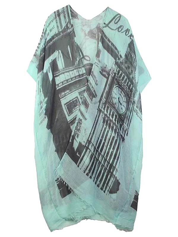 Printed sarong - style cover ups for a tropical vacation lookMint Green Vintage Europe Print Lightweight Kimono Top Printed sarong - style cover ups for a tropical vacation lookMint Green Vintage Europe Print Lightweight Kimono Top