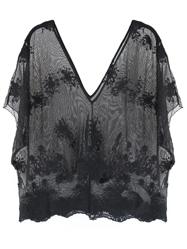 Geometric - pattern cover ups for a modern and trendy appearanceSheer Black V-Neck Lacey Lightweight Beach Cover Up Geometric - pattern cover ups for a modern and trendy appearanceSheer Black V-Neck Lacey Lightweight Beach Cover Up