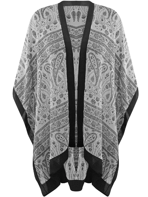 Sheer Chiffon Paisley Print Womens Kimono Beach Cover Up