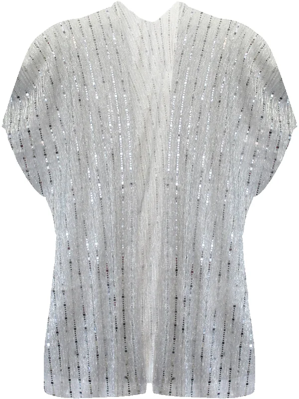 Silver Sheer Womens Kimono Beach Cover Up With Sequin Trim