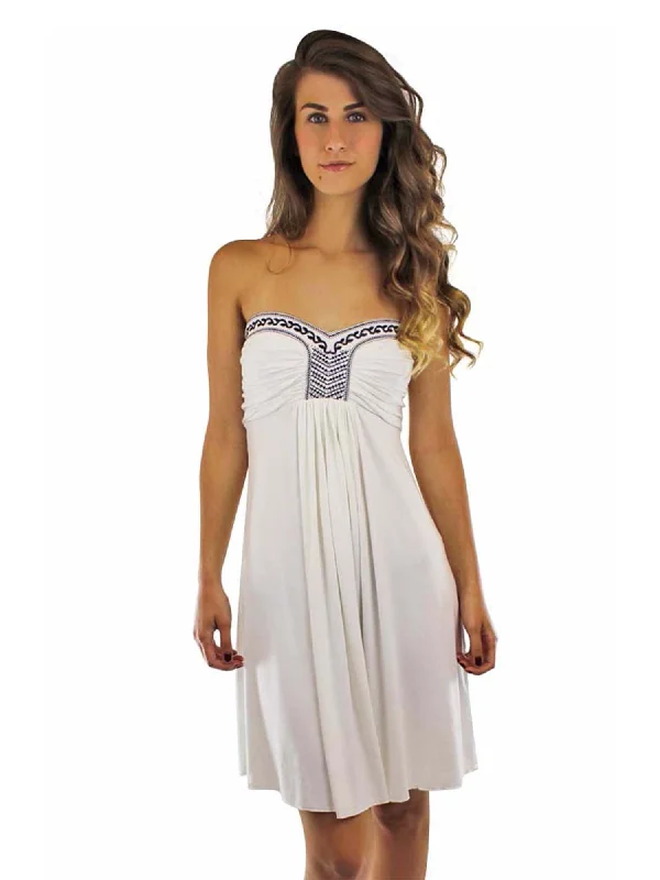 Geometric - pattern cover ups for a modern and trendy appearanceWhite Strapless Dress Beach Cover Up With Embroidery Geometric - pattern cover ups for a modern and trendy appearanceWhite Strapless Dress Beach Cover Up With Embroidery